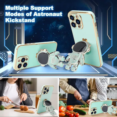 Vista 2 de Omio - Funda compatible con iPhone 15 Pro Max con soporte oculto de astronauta, funda de lujo chapado en corazón con borde lateral, pequeño