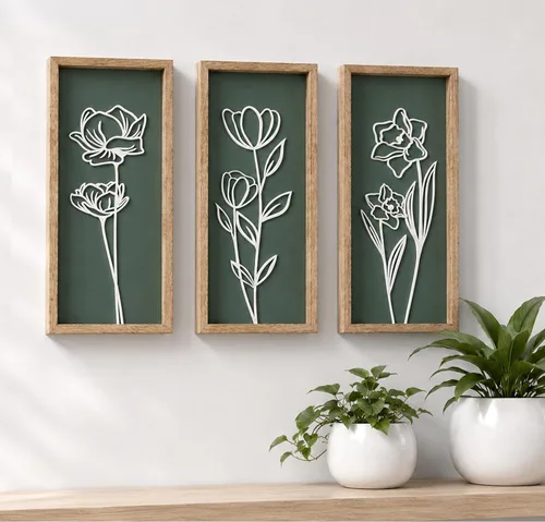 Vista 12 de Tide and Tales Arte de pared floral botánico 3D (juego de 2 marcos) listo para colgar, decoración bohemia ligera para paredes, decoraciones Naturales