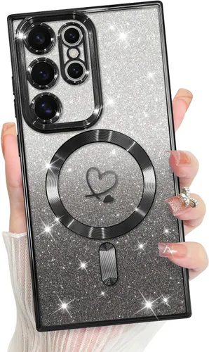 Vista 177 de Bonoma - Funda compatible con Samsung Galaxy S21 Plus, diseño de corazón con purpurina, color rosa Support for MagSafe, Plating Magnetic Case TPU