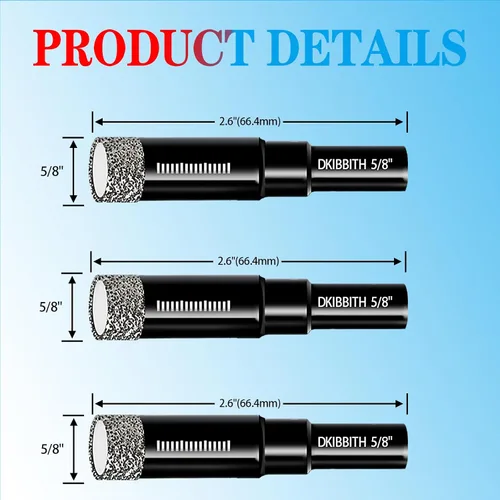 Vista 2 de Juego de 3 brocas de núcleo de diamante de 5/8", brocas para azulejos de 16mm para cerámica, porcelana, mármol, granito, azulejos, piedra, ladrillo