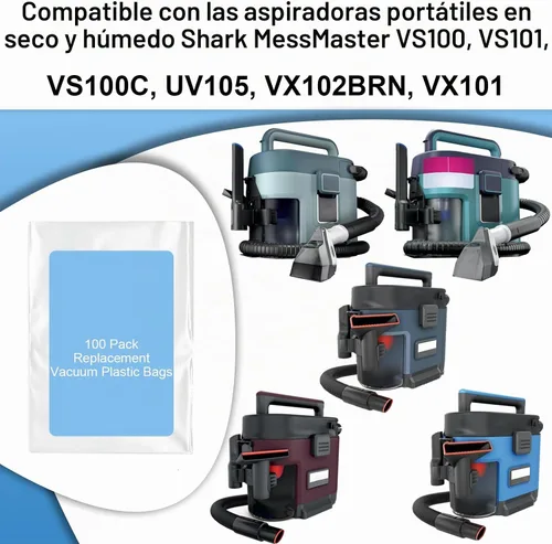 Vista 2 de Bolsas de plástico al vacío de 50 piezas compatibles con aspiradoras Shark MessMaster VS100, VS101, VS100C, VX102BRN, VX101: duraderas, a prueba
