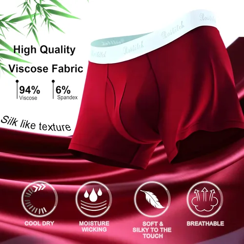 Vista 2 de Calzoncillos tipo bóxer de bambú para hombre, transpirables, de secado fresco, suave, con bragueta, súper elasticidad, paquete múltiple