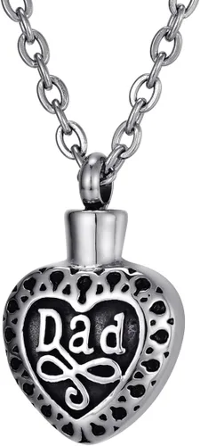 Vista 14 de Collar de urna conmemorativa de acero inoxidable para cenizas con texto en inglés "Dad in Heart", Acero inoxidable