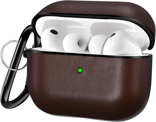 Vista 8 de V-MORO Compatible con Airpods Pro 2 Funda de Cuero Genuino AirPod Pro 2ª Generación Hombres [LED Frontal Visible] Fundas Protectoras de Cuero Negro