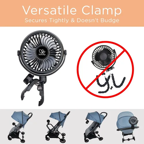 Vista 3 de liuliuby Ventilador de cochecito de bebé con clip Ventilador de clip para asiento de coche de bebé Portátil y recargable con abrazadera duradera