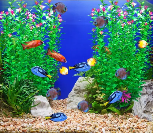 Vista 5 de 2 plantas de decoración de acuario de 21 pulgadas, plantas de plástico artificial extra grandes con flores, decoración de pecera alta para pecera
