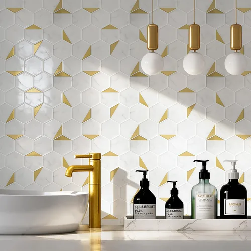 Vista 13 de Protector contra salpicaduras para cocina, protector contra salpicaduras hexagonales de alta calidad, azulejos sin costuras para baño