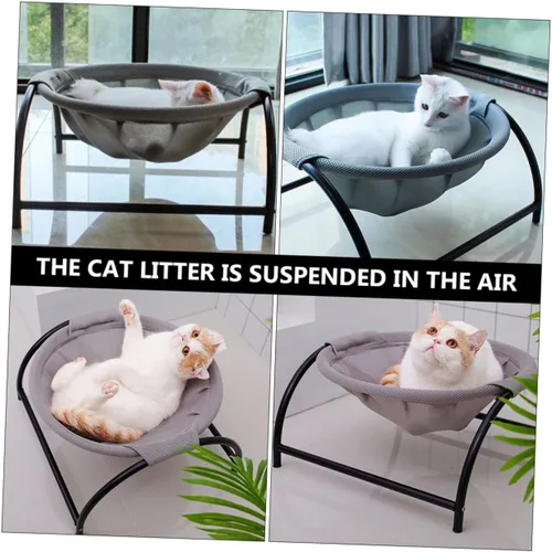 Vista 5 de Cat Hammock Bed for Pets Breathable Elevated Nest Sturdy Frame Removable Washable Design for Use for Cats Dogs Grey