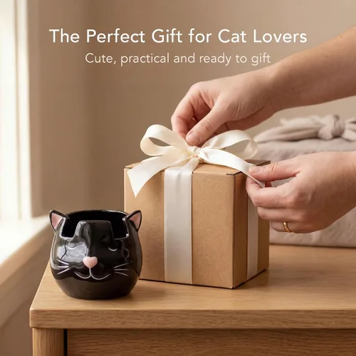 Vista 5 de Soporte y jarrón para lentes de gato, soporte de cerámica para gafas de sol y lentes de gato negro, organizador de decoración y exhibición de regalo