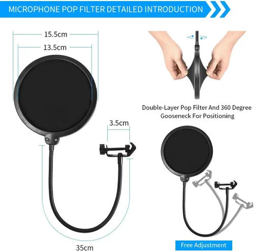 Vista 8 de Soporte de Piso para Micrófono para Blue Yeti, Nano, Snowball, HyperX, Razer, Logitech USB y Micrófono de Condensador, Brazo Articulado Ajustable