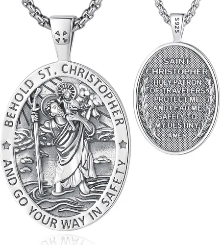 Vista 127 de Vito Collar de plata de ley 925 para mujeres y hombres, San Benito, crucifijo, Caravaca, San Cristóbal, San Judas, medalla patronal, amuleto