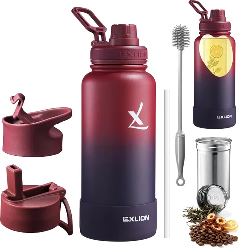 Vista 7 de Lexlion Botella de agua de 14 onzas, de acero inoxidable con aislamiento de triple pared, resistente al olor y a la tensión, botella reutilizable, 1