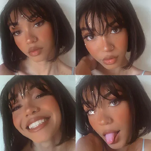 Vista 6 de Rebasar Peluca corta Bob con flequillo pelucas de cabello humano de 8 Negro
