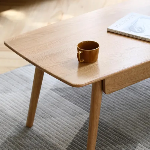 Vista 4 de Mesa de centro cuadrada de madera maciza con almacenamiento, mesa de mediados de siglo hecha a mano 100% madera de roble macizo natural para sala