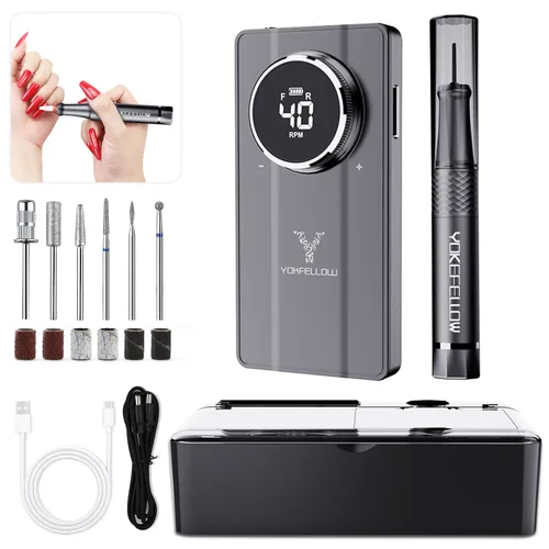 Vista 9 de Yokefellow - Taladro de uñas, profesional, portátil, 40000 RPM, máquina de taladro eléctrico de grabado para vidrio, color negro