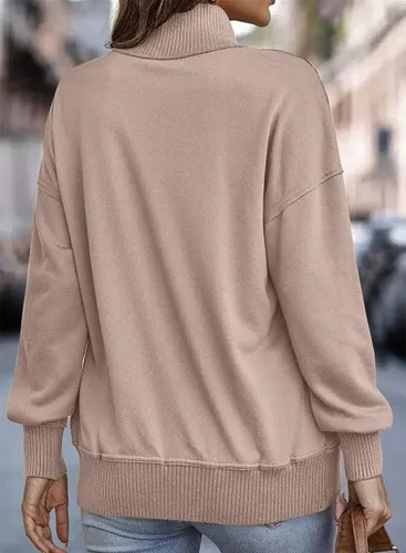 Vista 4 de SHEWIN Sudadera casual de manga larga para mujer, ligera, con botones, holgada, sin botones