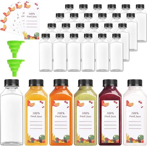 Vista 7 de OBKJJ 80 unidades de botellas de jugo de 4 onzas, botellas de jugo con tapas reutilizables, botellas vacías transparentes con etiqueta, embudo
