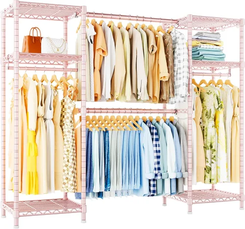 Vista 10 de Ulif E7 - Perchero para ropa, sistema de almacenamiento de ropa resistente con barras extensibles, perchero de metal con 6 estantes de alambre
