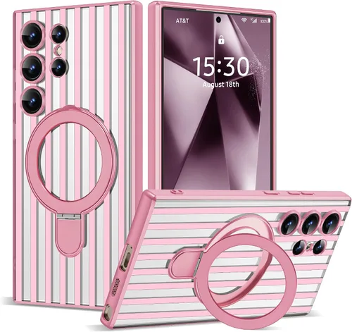 Vista 19 de Funda compatible con Samsung Galaxy S24 Plus con soporte de anillo magnético [compatible con Mag-Safe] protector de lente de cámara chapado Dorado