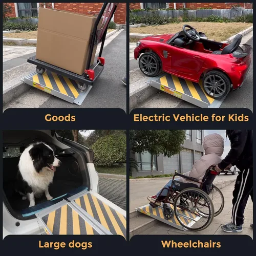 Vista 6 de Rampa para silla de ruedas de 2 pies, rampas portátiles para escalones con capacidad para hasta 600 libras, ligera con asa, rampas de aluminio
