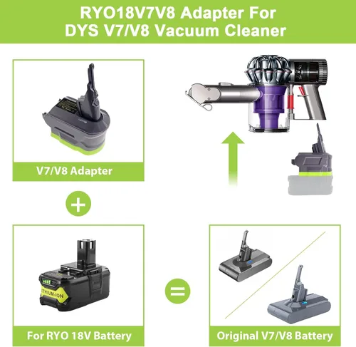 Vista 2 de EID Adaptador de batería V7/V8 para Ryobi 18 V convertidor de batería para Dyson V7 V8 Animal Absolute Motorhead Trigger Fluffy HEPA Aspiradora