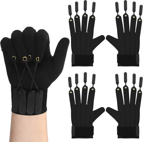 Vista 7 de Panitay 2 pares de guantes de ejercicio de tracción Mano Dedo Fortalecimiento Pulgar Flexion Guante de terapia física para aumentar la fuerza