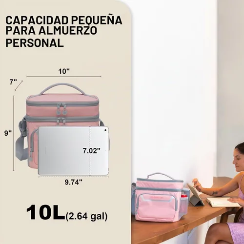 Vista 2 de EVERFUN Insulated Lunch Bag Soft Lunch Box for Men Dual Compartments Small Lunch Box Collapsible Waterproof Leak-Proof for Work