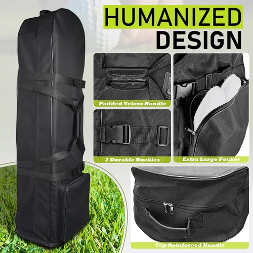 Vista 3 de Bolsa de viaje de golf para exteriores, correas de hombro desmontables y ruedas de goma, fundas de viaje plegables suaves para palos de golf, Oxford