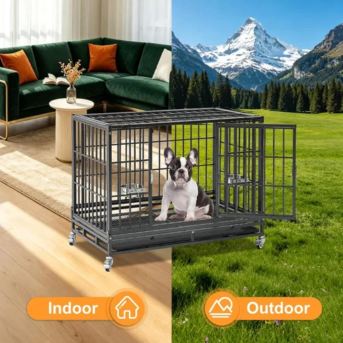 Vista 6 de Homey Pet Jaula apilable para perros de 36 pulgadas, resistente e indestructible, a prueba de escape, con 4 ruedas con bloqueo, bandeja extraíble
