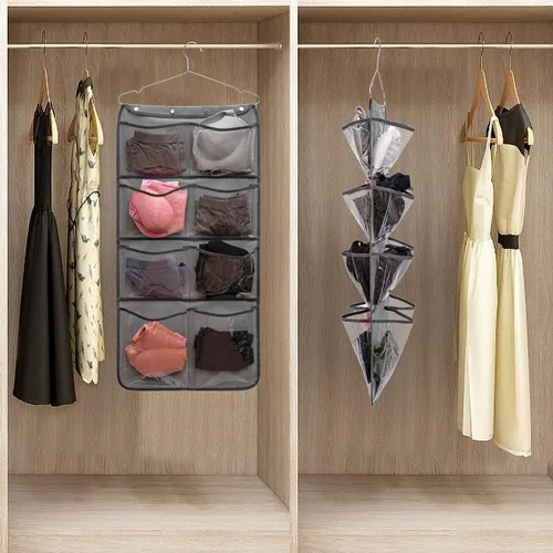 Vista 4 de Organizador de armario colgante de doble cara, calcetines duraderos, calcetines, ropa, brasier, bolsa de almacenamiento con 16 bolsillos grandes