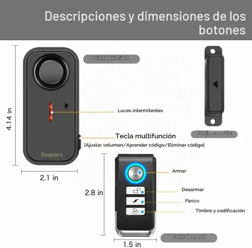 Vista 8 de Alarma de seguridad personal impermeable para puerta/ventana, IP66 resistente al agua con control remoto, 113 dB, modo alarma/timbre, espaciado