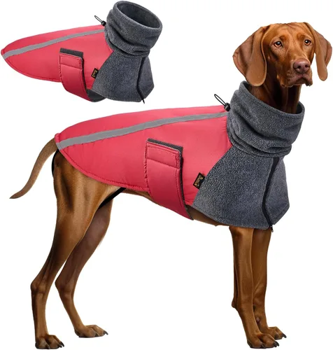 Vista 15 de SlowTon - Abrigo de invierno para perro, cálida chaqueta para perritos para exteriores con forro polar y bufanda de cuello de tortuga, chaleco