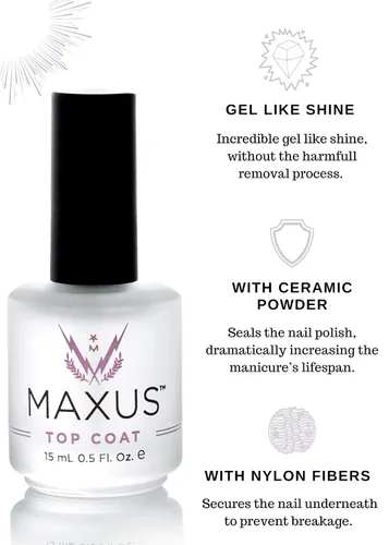 Vista 3 de MAXUS Nails Capa superior de secado rápido, protector de esmalte de uñas de alto brillo, resistente a las astillas, no se amarillenta y de larga