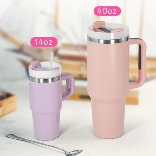 Vista 7 de Vaso de 14 onzas con asa de acero inoxidable de doble capa aislante, botella de agua de acero inoxidable reutilizable para niños, regalos para niños