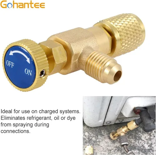 Vista 3 de R12 R22 Válvula de carga de refrigerante, 1/4 "macho a 1/4 "hembra adaptador de seguridad válvula de bola de control de flujo para colector de aire