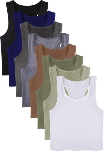 Vista 4 de Geyoga 8 Pcs Women Basic Crop Tank Tops Sleeveless Racerback Crop Cotton Top