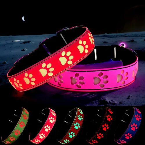 Vista 6 de Collar LED para perro, 15 modos de luz, USB-C recargable, silicona ajustable, varios colores (negro, S (7.87-11.8 pulgadas)