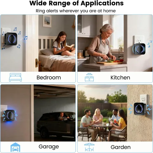 Vista 6 de Timbre inalámbrico inteligente para Ring, Blink, Google Nest - Paquete de 2, más de 99 ampliables, funciona con Alexa, sin cableado/suscripción, sin