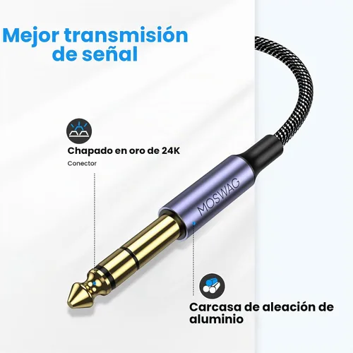Vista 6 de MOSWAG Cable de guitarra de 1/4 de pulgada Cable de audio de 0.25 in Negro
