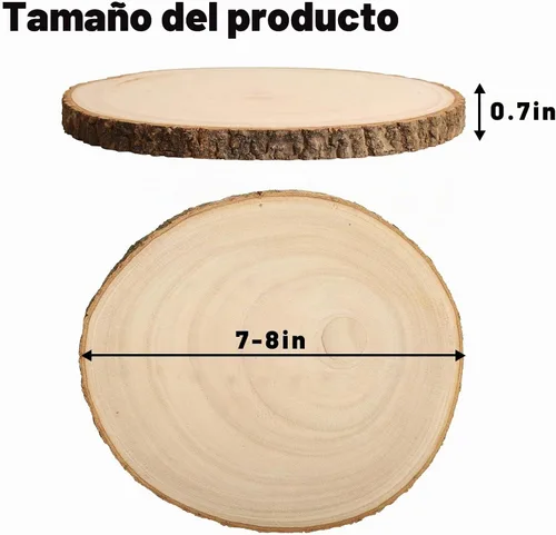 Vista 2 de Rodajas de madera para centros de mesa, discos de madera redondos para manualidades, círculos y losas de madera rústica, discos de madera
