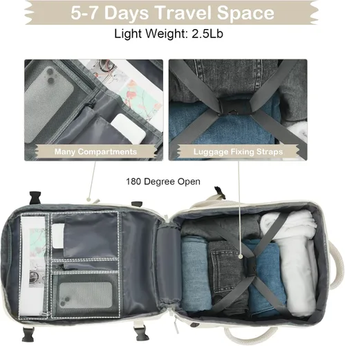 Vista 5 de Hanples Mochila de viaje para mujeres y hombres, mochila grande para artículos personales, mochila para laptop aprobada por la TSA Flight, Beige