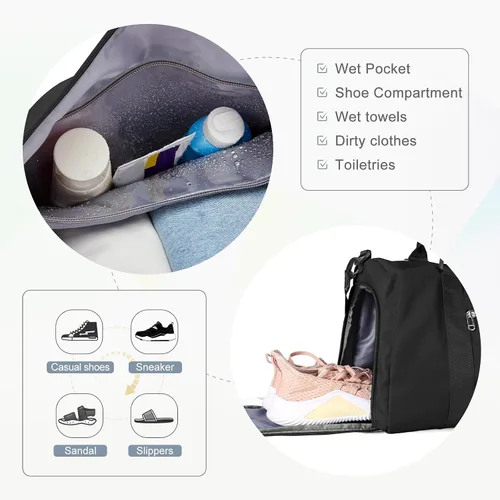 Vista 3 de Bolsa de gimnasio para mujeres y hombres con compartimento para zapatos, bolsa de lona deportiva para artículos personales, bolsas de viaje pequeñas
