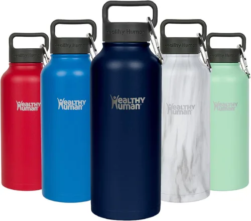 Vista 9 de Botella de agua saludable y humana, sin BPA, para deportes, viajes, de acero inoxidable, aislada