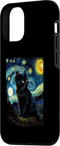Vista 2 de iPhone 15 Starry Night Cat Van Gogh Cat Lover Cat Lover Cat Mom Cat Dad Case
