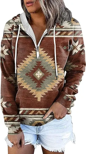 Vista 2 de Sudadera casual de manga larga étnica occidental para mujer, cuello redondo, suéter