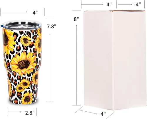 Vista 3 de Vaso aislado con tapa, tazas de café de viaje de acero inoxidable, regalos de girasol para mujeres, mamá, papá, taza para beber el día del juego