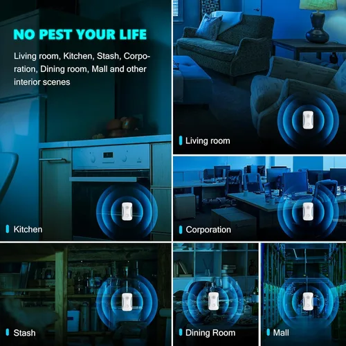 Vista 8 de Paquete de 6 repelentes ultrasónicos de control de plagas con 3 modos, repelente electrónico de arañas en interiores para insectos, cucarachas