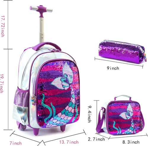 Vista 2 de MOHCO Rolling Backpack 18 inch for Kids Wheeled Backpack for Girls with Lunch Bag Pencil Case