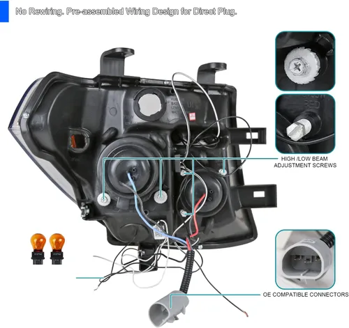 Vista 4 de SPEC-D TUNING Faros Delanteros Proyectores LED con Halo Negro Azabache Compatibles con Nissan Pathfinder 2005-2007, Nissan Frontier 2005-2008, Par