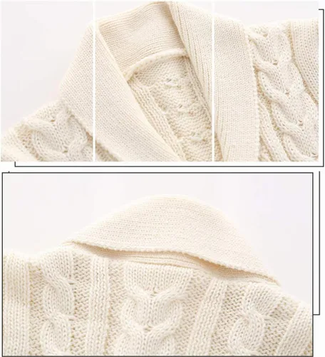 Vista 4 de Feidoog - Chamarra de punto con botones para bebés, suéter de ganchillo con cuello en V, suéter de punto para niños pequeños, patrón de punto